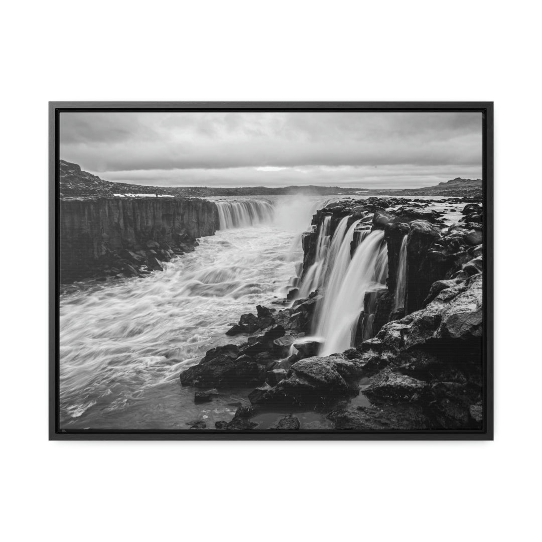 Selfoss in Black and White - Canvas with Frame