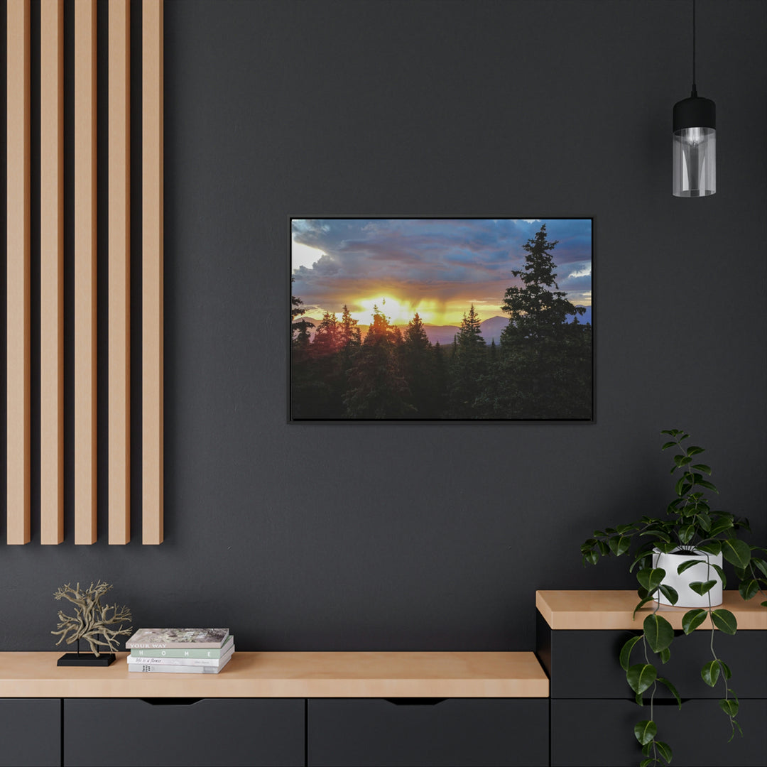 Rainy Sunset Through the Trees - Canvas with Frame