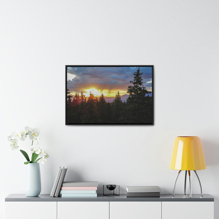 Rainy Sunset Through the Trees - Canvas with Frame