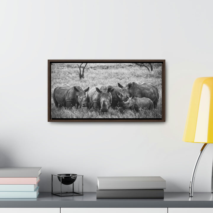 Rhino Family in Black and White - Canvas with Frame