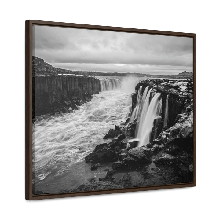 Selfoss in Black and White - Canvas with Frame