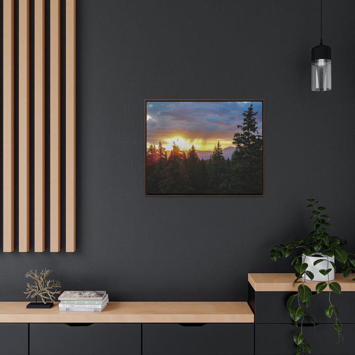 Rainy Sunset Through the Trees - Canvas with Frame