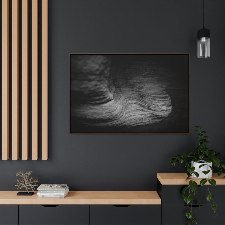 Sedimentary Rock Curves in Black and White - Canvas with Frame