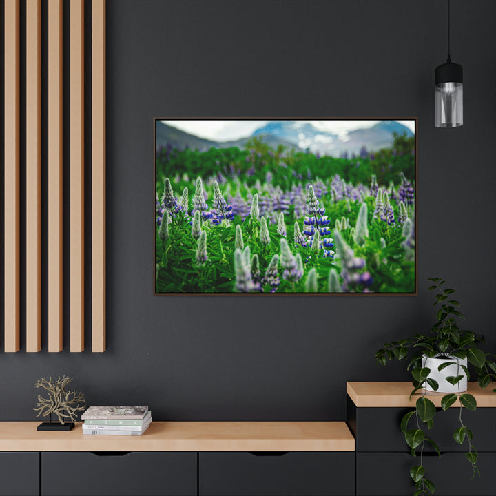 Glowing Lupin with Mountains - Canvas with Frame