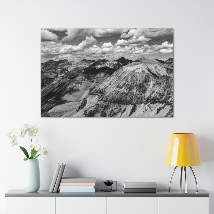 Imogene Pass From the Air in Black and White - Canvas