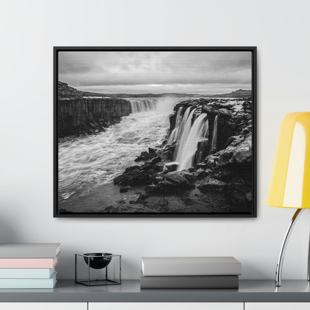 Selfoss in Black and White - Canvas with Frame