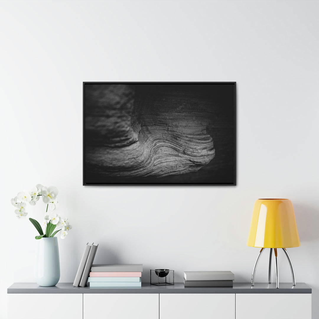 Sedimentary Rock Curves in Black and White - Canvas with Frame