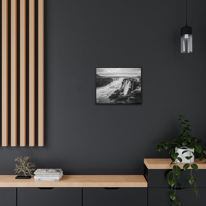 Selfoss in Black and White - Canvas with Frame