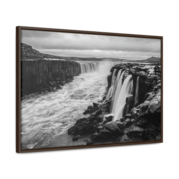 Selfoss in Black and White - Canvas with Frame