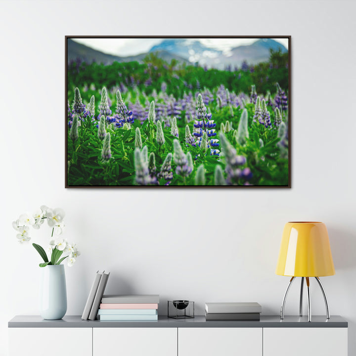 Glowing Lupin with Mountains - Canvas with Frame