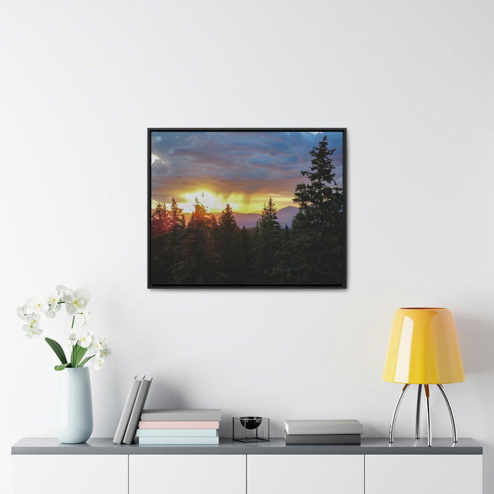 Rainy Sunset Through the Trees - Canvas with Frame