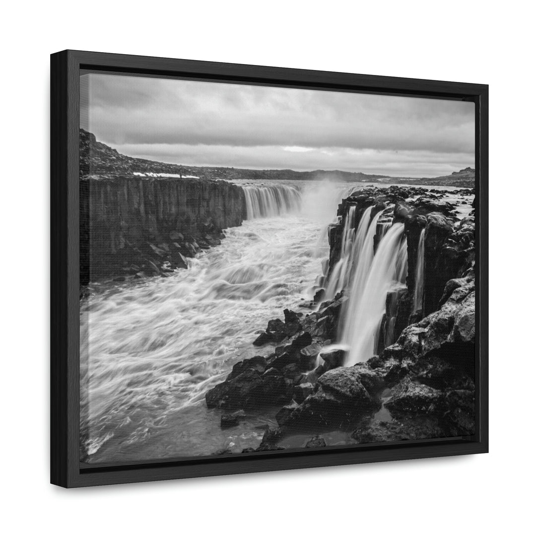 Selfoss in Black and White - Canvas with Frame