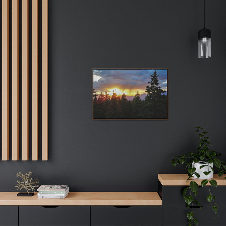 Rainy Sunset Through the Trees - Canvas with Frame