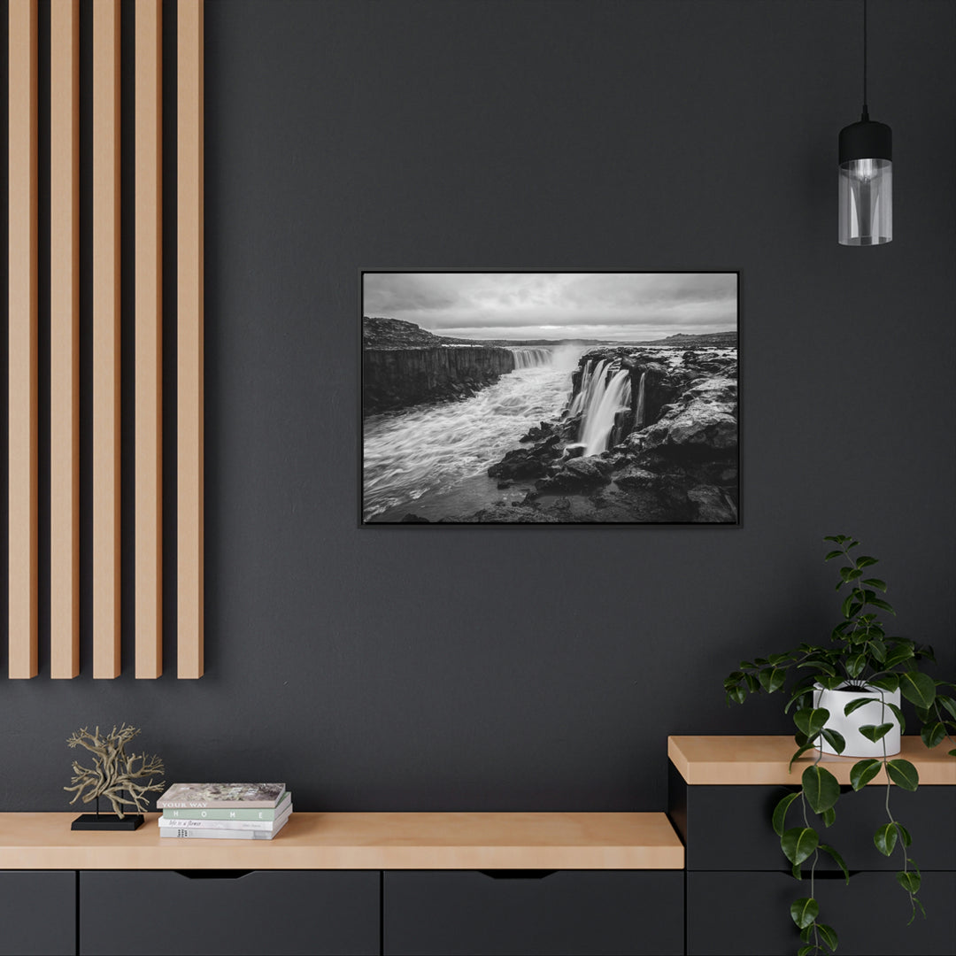 Selfoss in Black and White - Canvas with Frame