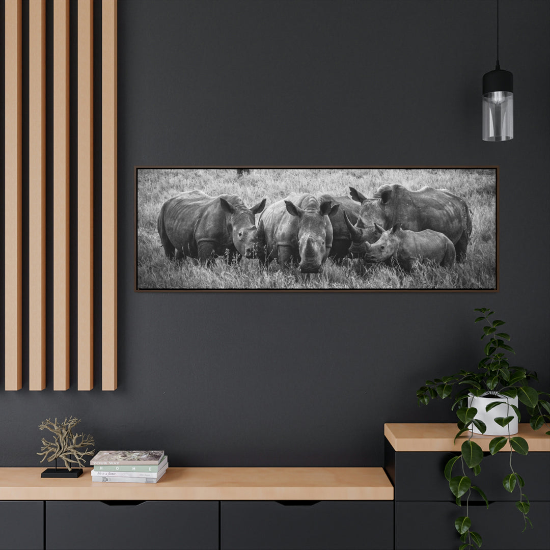 Rhino Family in Black and White - Canvas with Frame