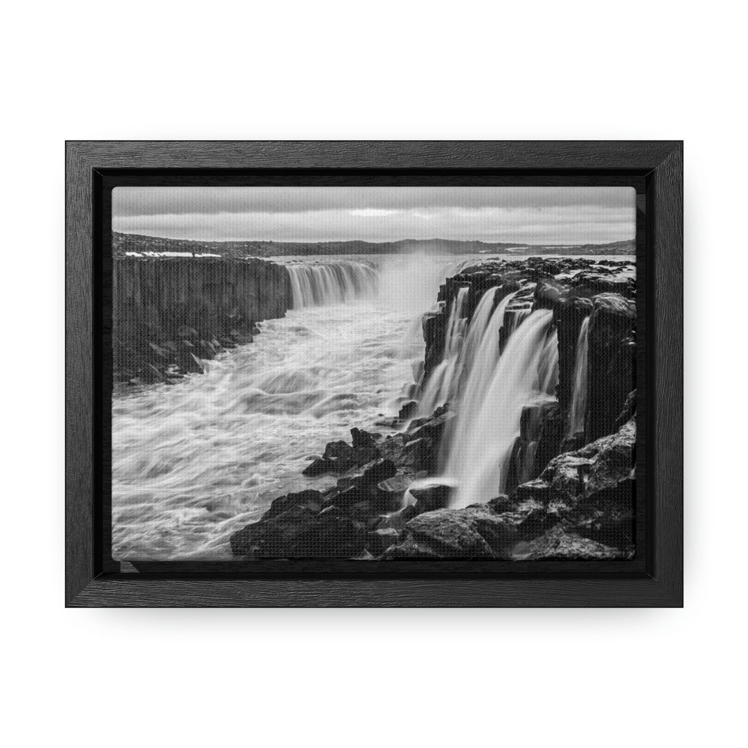 Selfoss in Black and White - Canvas with Frame