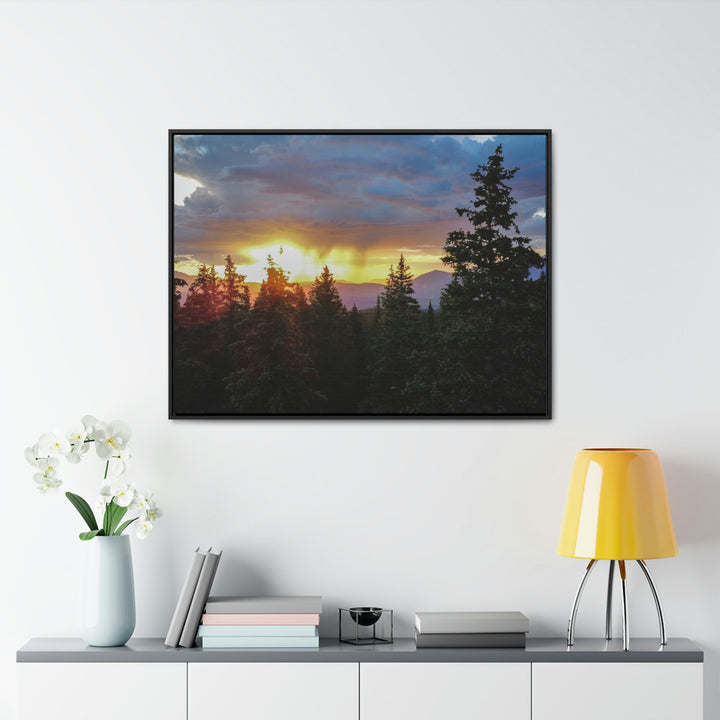 Rainy Sunset Through the Trees - Canvas with Frame