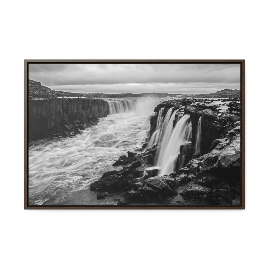 Selfoss in Black and White - Canvas with Frame