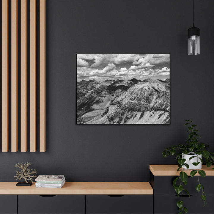 Imogene Pass From the Air in Black and White - Canvas with Frame