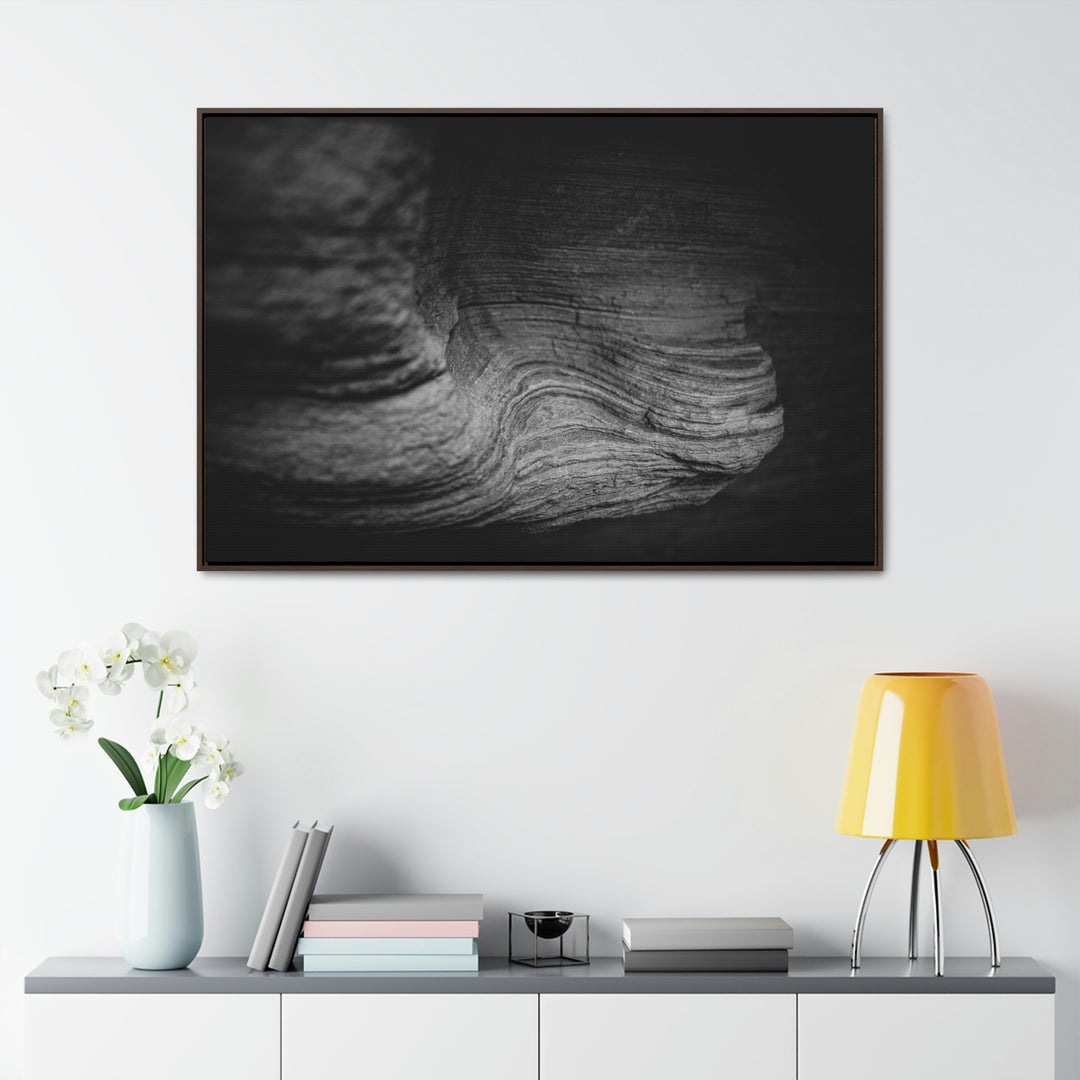 Sedimentary Rock Curves in Black and White - Canvas with Frame