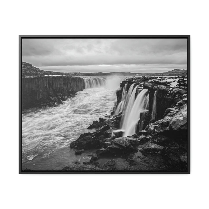 Selfoss in Black and White - Canvas with Frame