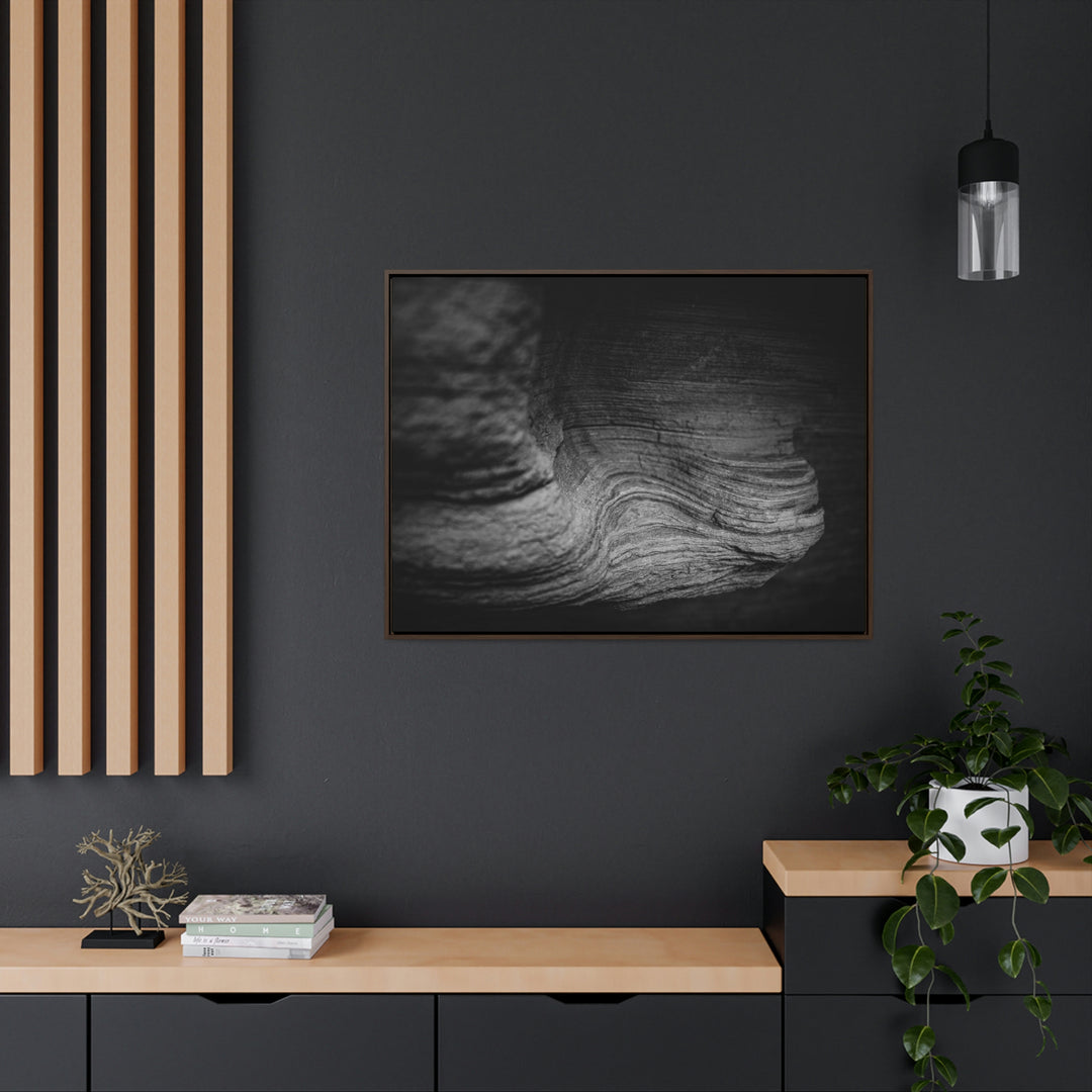 Sedimentary Rock Curves in Black and White - Canvas with Frame