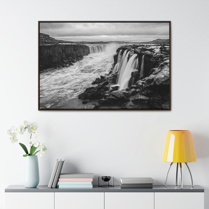 Selfoss in Black and White - Canvas with Frame