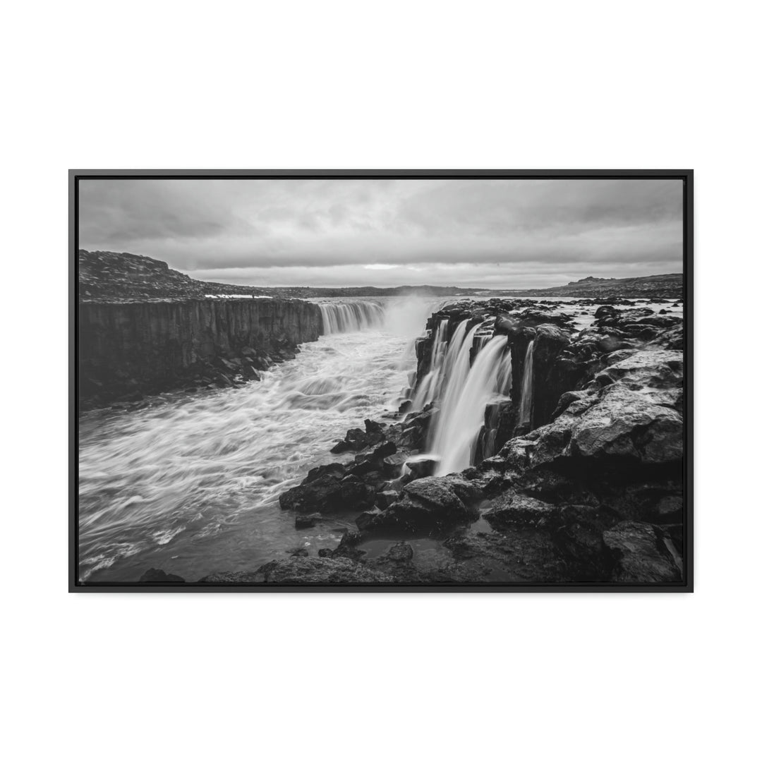 Selfoss in Black and White - Canvas with Frame