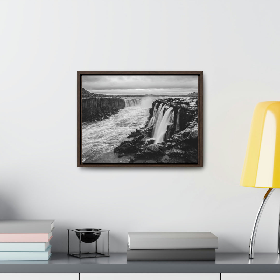 Selfoss in Black and White - Canvas with Frame