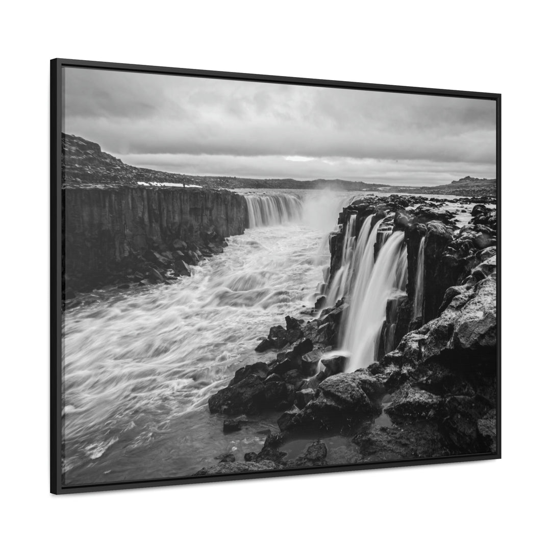 Selfoss in Black and White - Canvas with Frame