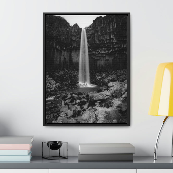 Svartifoss in Black and White - Canvas with Frame