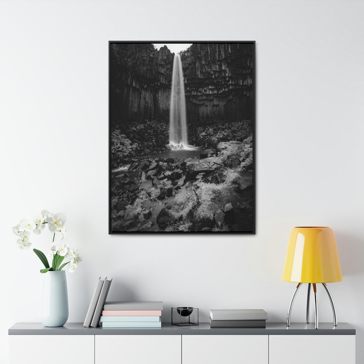 Svartifoss in Black and White - Canvas with Frame