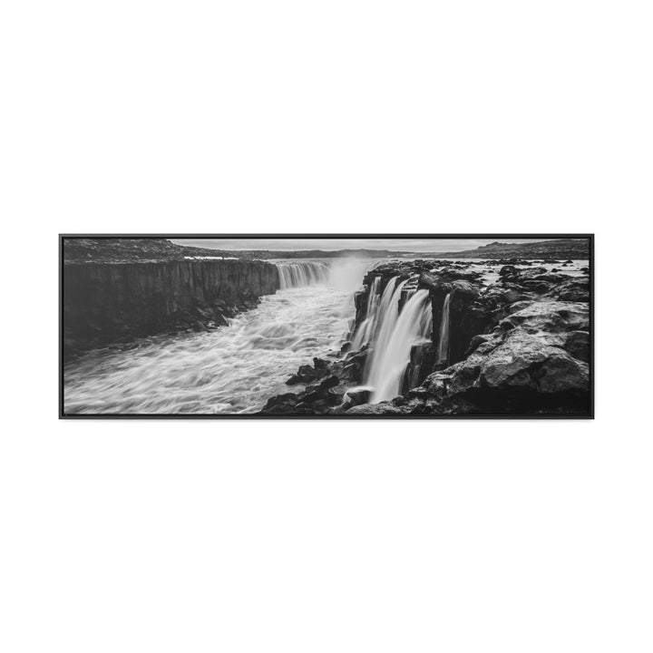 Selfoss in Black and White - Canvas with Frame