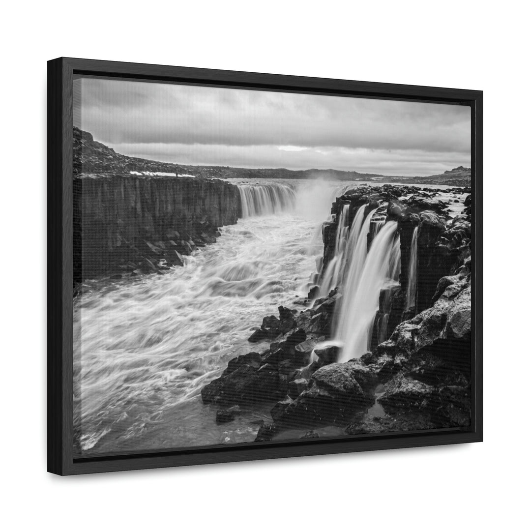 Selfoss in Black and White - Canvas with Frame