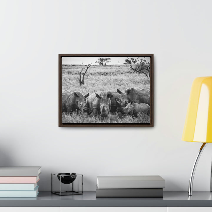 Rhino Family in Black and White - Canvas with Frame