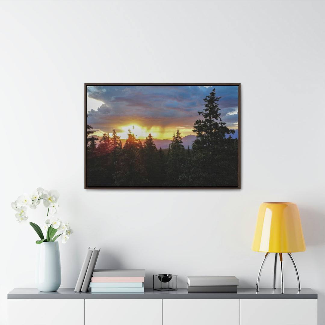 Rainy Sunset Through the Trees - Canvas with Frame