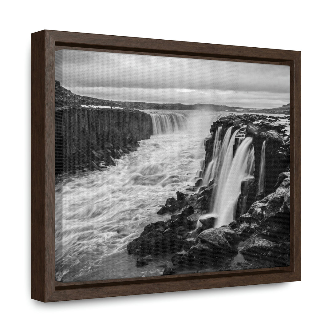 Selfoss in Black and White - Canvas with Frame