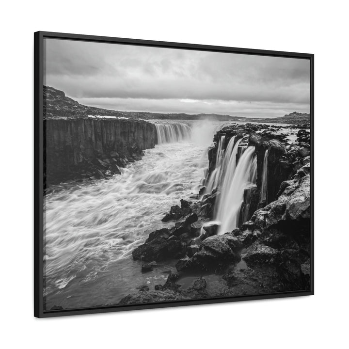 Selfoss in Black and White - Canvas with Frame