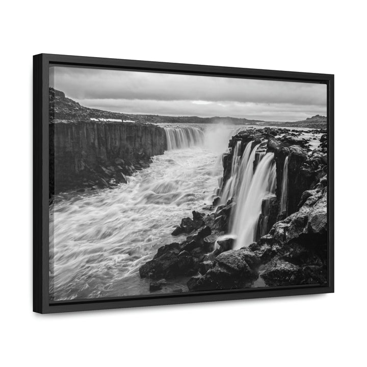 Selfoss in Black and White - Canvas with Frame