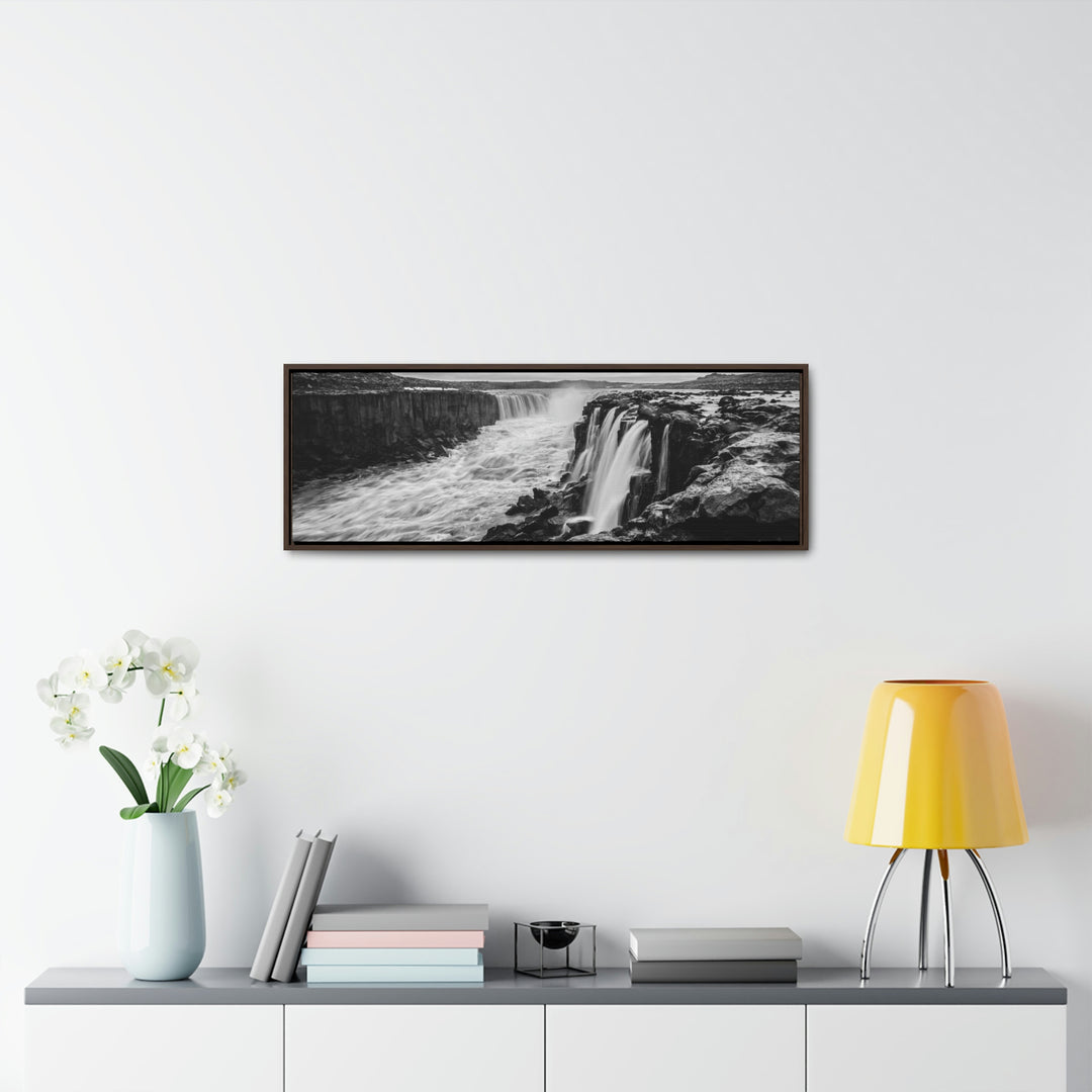 Selfoss in Black and White - Canvas with Frame