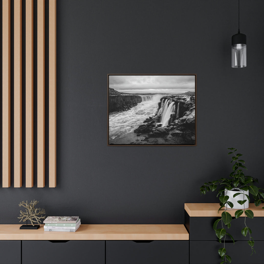 Selfoss in Black and White - Canvas with Frame