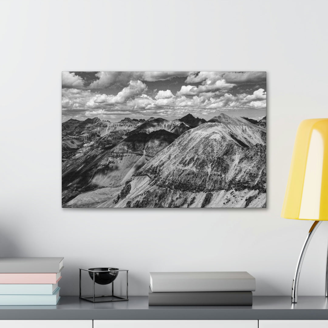 Imogene Pass From the Air in Black and White - Canvas