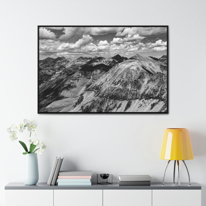 Imogene Pass From the Air in Black and White - Canvas with Frame