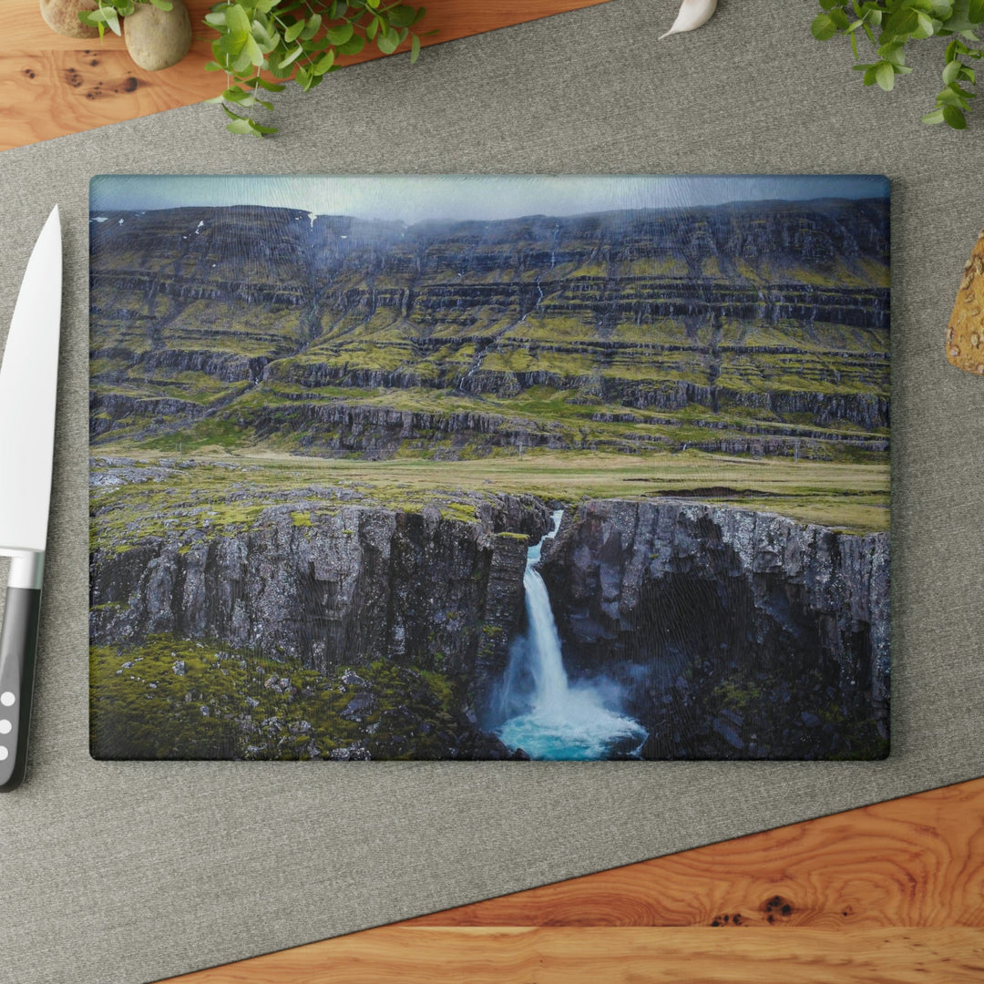 A Remote Waterfall - Glass Cutting Board - Visiting This World