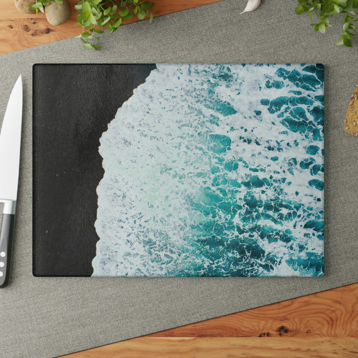 A Wave on Volcanic Sand - Glass Cutting Board - Visiting This World