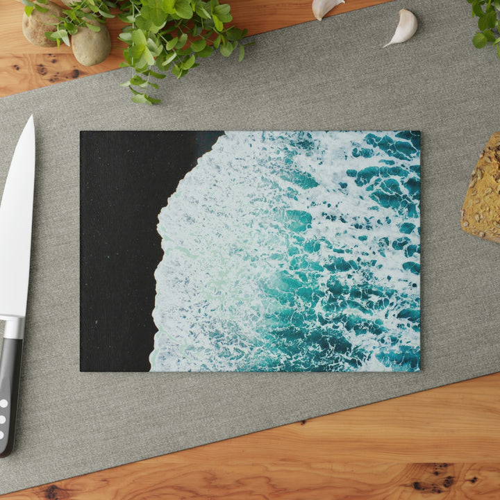 A Wave on Volcanic Sand - Glass Cutting Board - Visiting This World