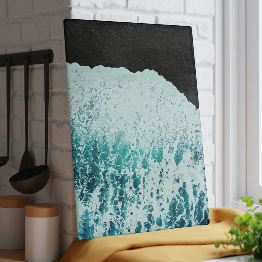 A Wave on Volcanic Sand - Glass Cutting Board - Visiting This World