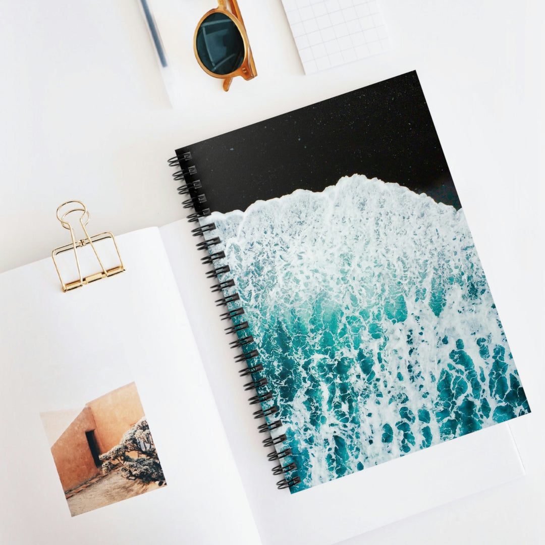 A Wave on Volcanic Sand - Spiral Ruled Line Notebook - Visiting This World