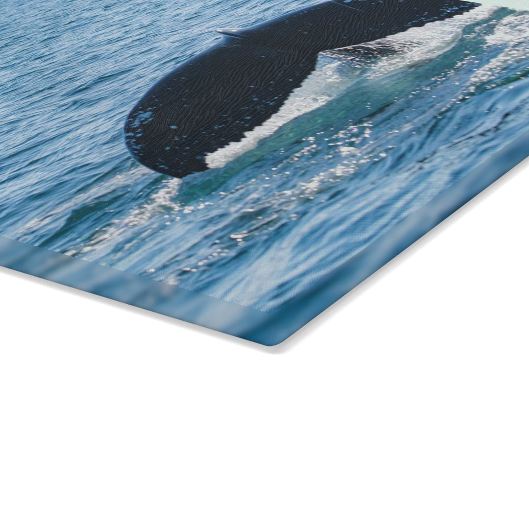 A Whale and A Mountain - Glass Cutting Board - Visiting This World