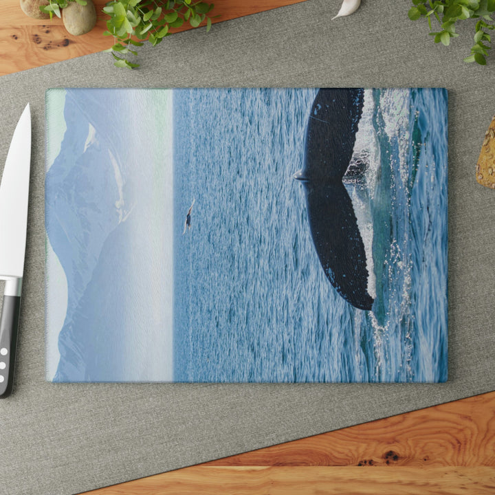 A Whale and A Mountain - Glass Cutting Board - Visiting This World